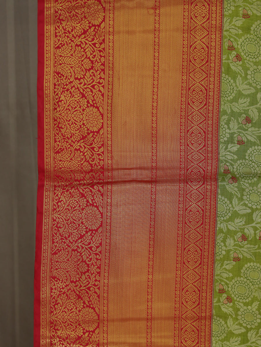 Mint Green Dharmavaram Inspired Semi Silk Saree with Wide Wide Contrast Border