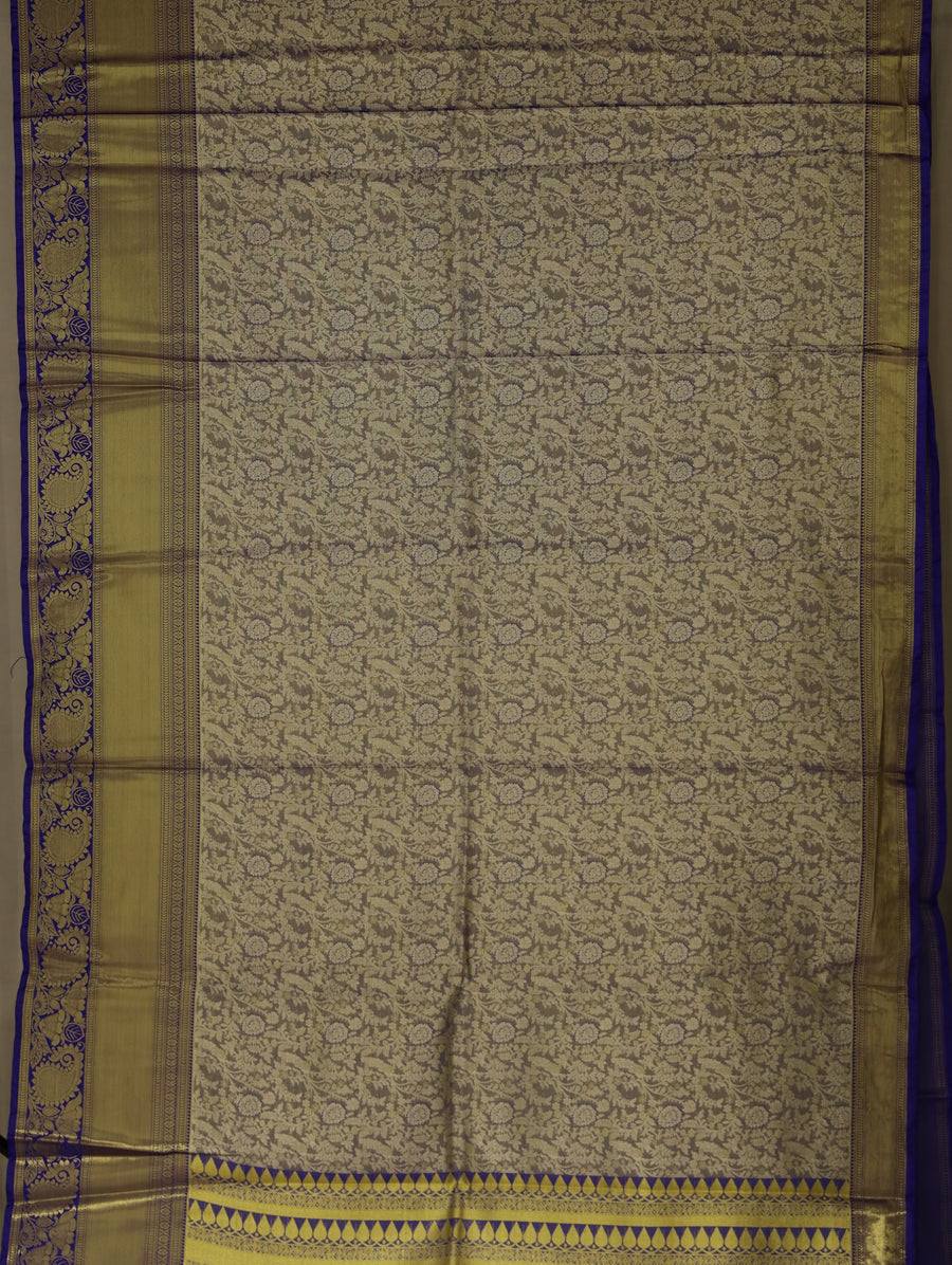 Champagne Gold Kanchipuram Inspired Semi Silk Saree with Medium Medium Contrast Border