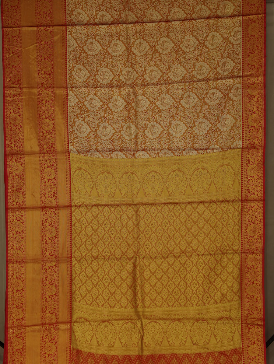 Champagne Gold Dharmavaram Inspired Semi Silk Saree with Wide Wide Contrast Border