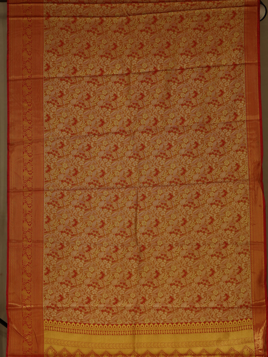 Sunset Orange Dharmavaram Inspired Semi Silk Saree with Wide Wide Self Border