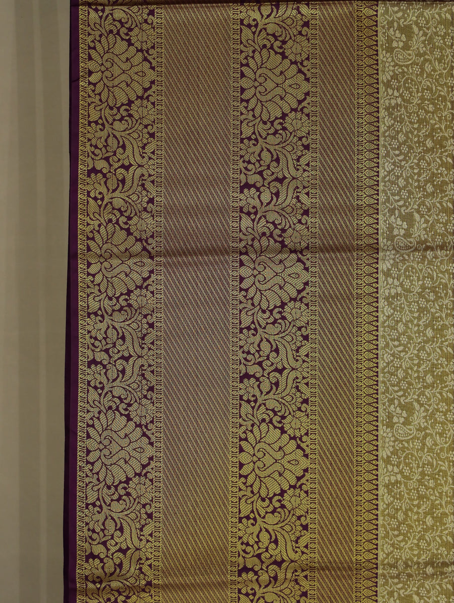 Moss Green Kanchipuram Inspired Semi Silk Saree with Wide Wide Contrast Border