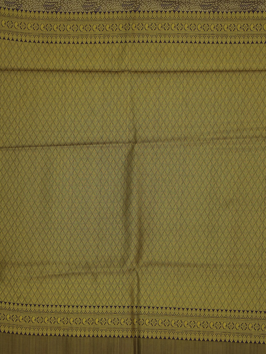Antique Olive Kanchipuram Inspired Semi Silk Saree with Medium Medium Contrast Border