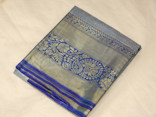 Misty Blue Dharmavaram Inspired Semi Silk Saree with Wide Wide Contrast Border