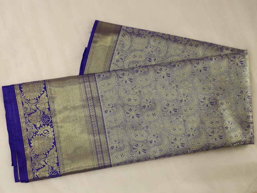 Champagne Gold Kanchipuram Inspired Semi Silk Saree with Medium Medium Contrast Border