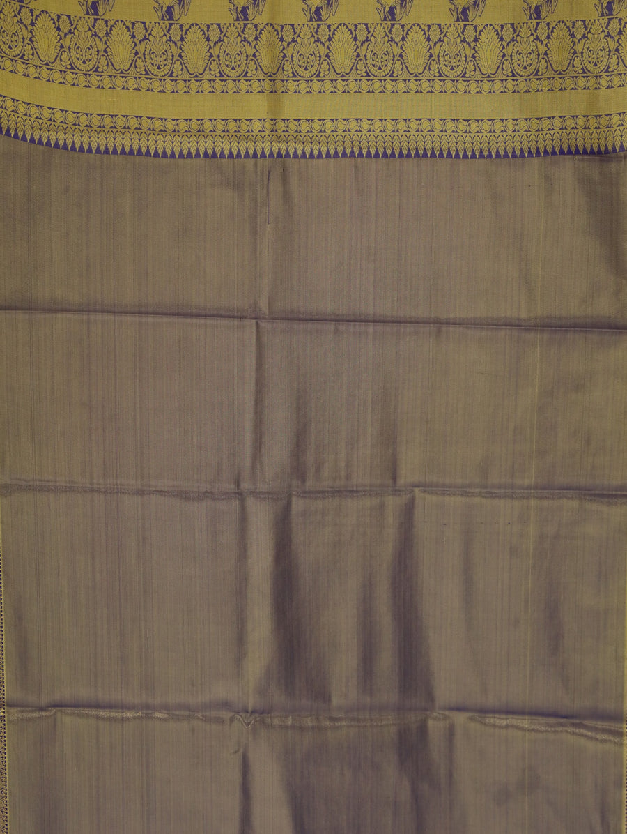 Champagne Gold Kanchipuram Inspired Semi Silk Saree with Wide Wide Contrast Border