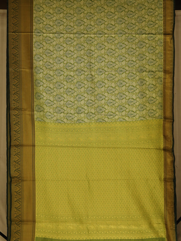 Moss Green Kanchipuram Inspired Semi Silk Saree with Wide Wide Contrast Border