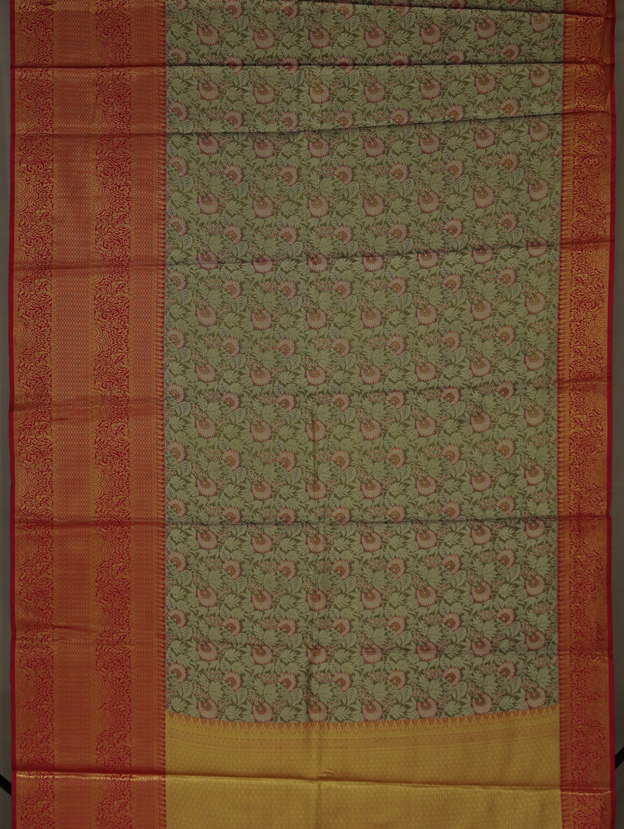 Olive Green Dharmavaram Inspired Semi Silk Saree with Wide Wide Contrast Border