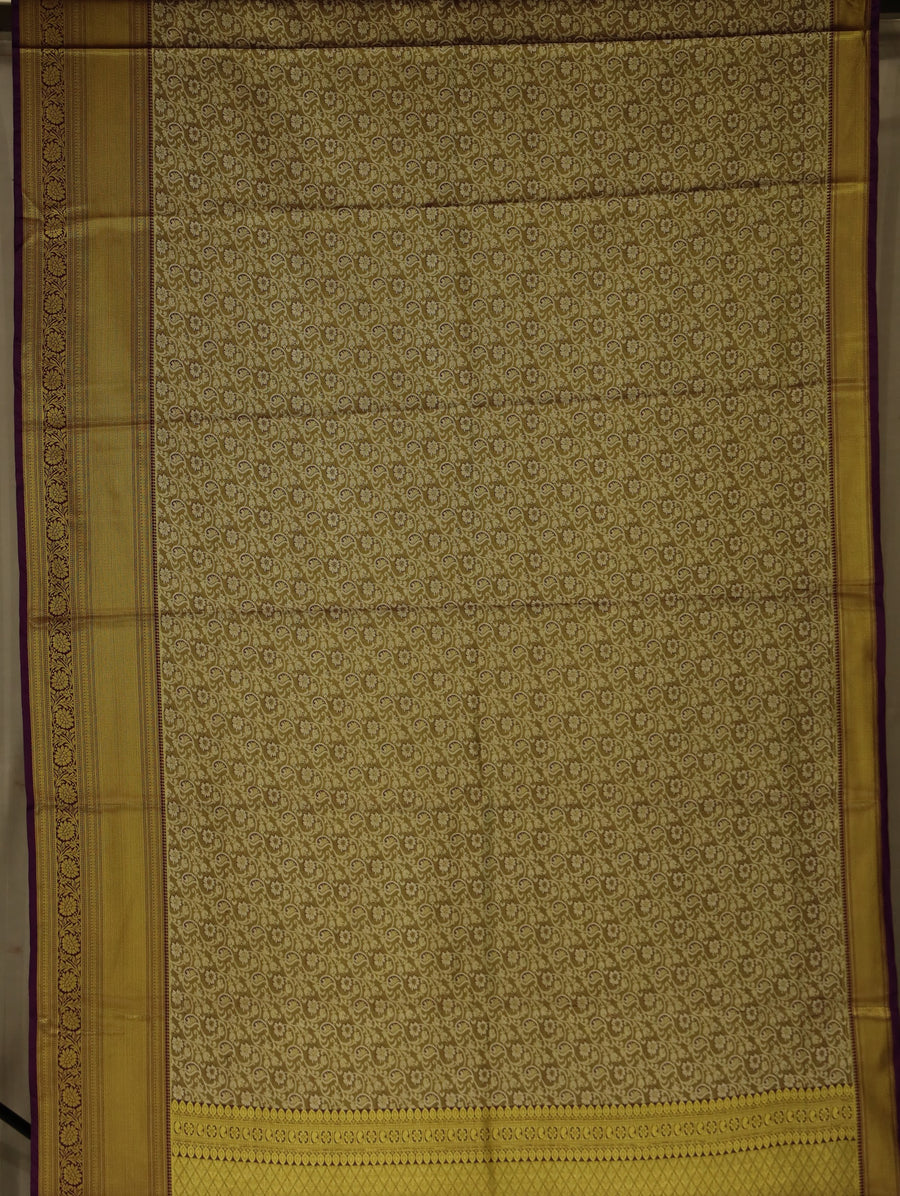 Antique Gold Kanchipuram Inspired Semi Silk Saree with Medium Medium Contrast Border