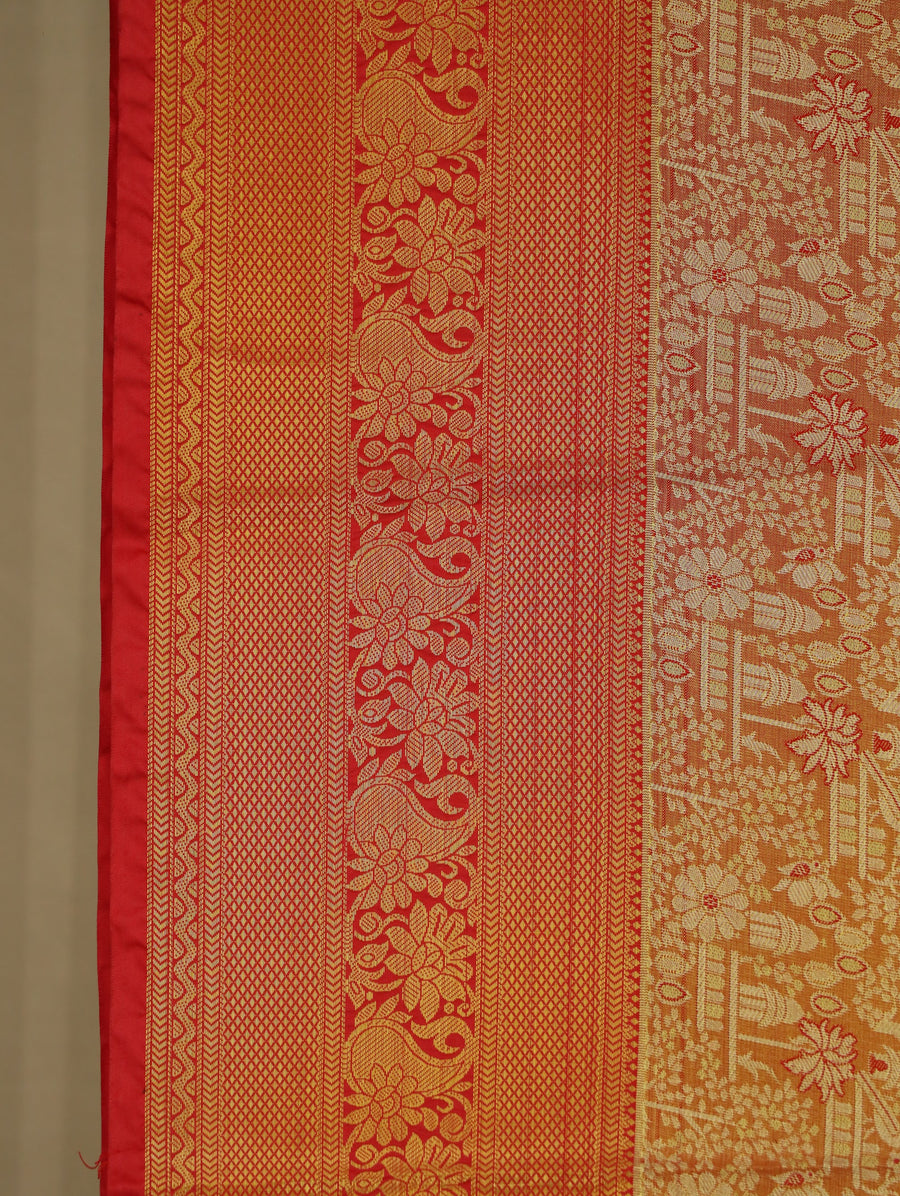 Sunset Yellow Dharmavaram Inspired Semi Silk Saree with Wide Medium Contrast Border