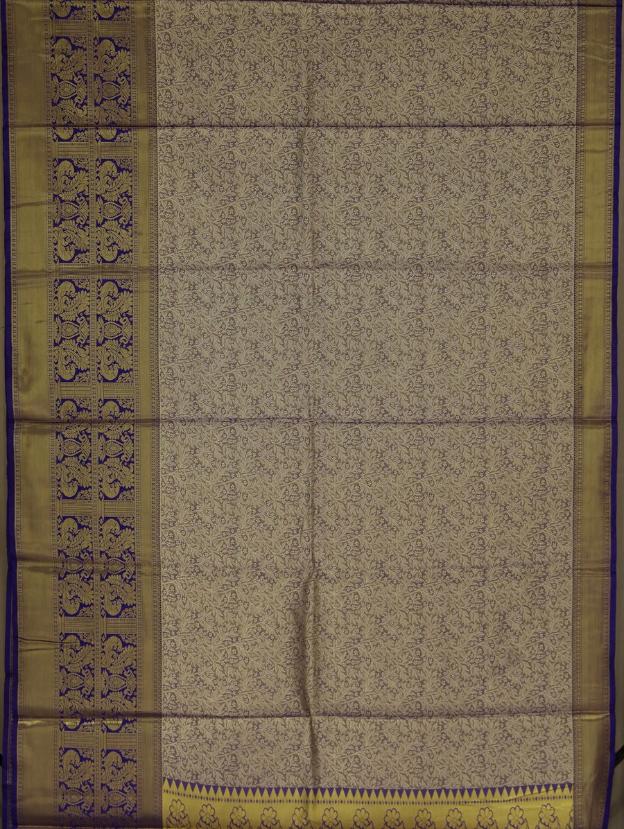 Champagne Gold Dharmavaram Inspired Semi Silk Saree with Wide Wide Contrast Border