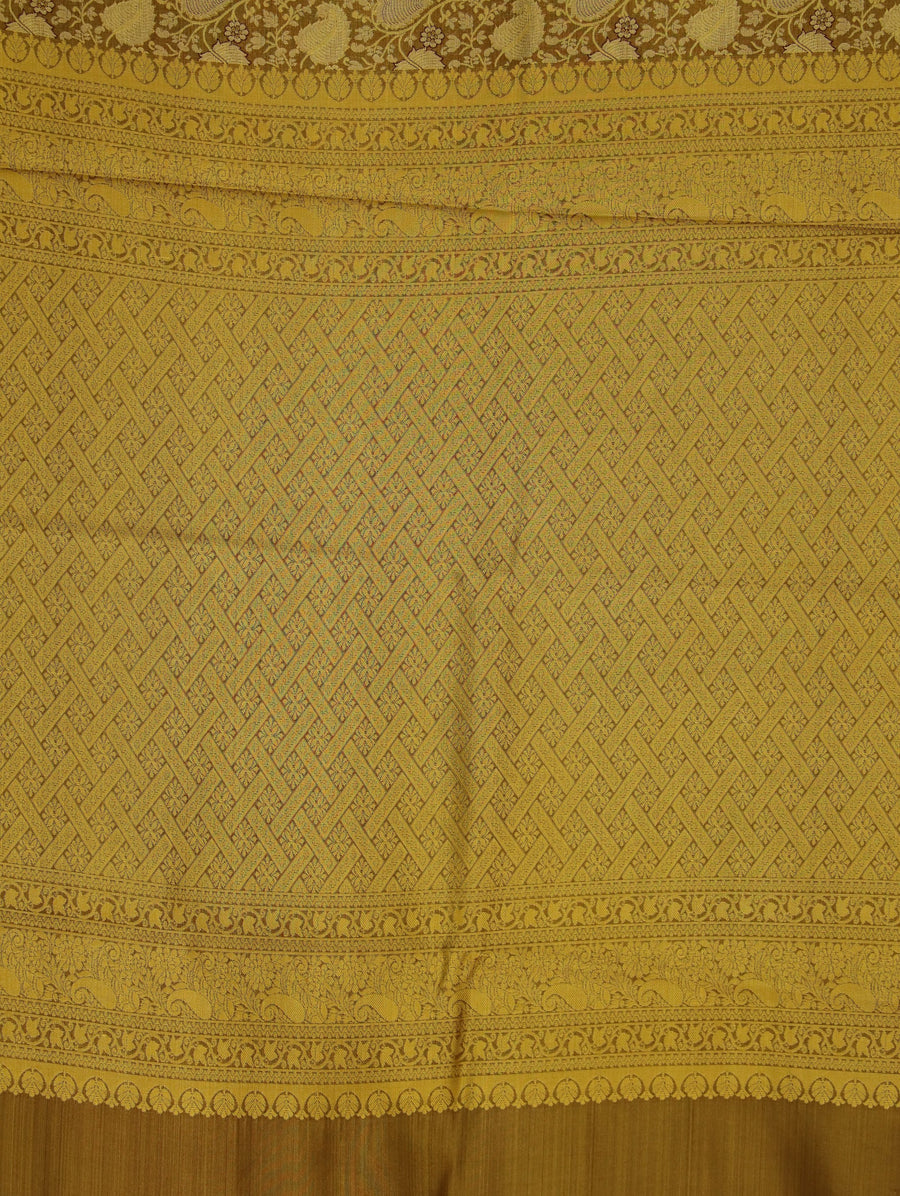 Sunlit Gold Kanchipuram Inspired Semi Silk Saree with Wide Wide Contrast Border