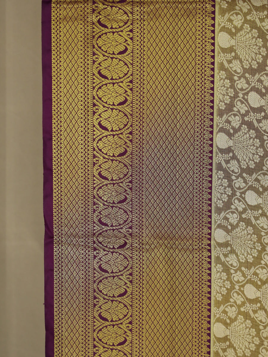 Champagne Gold Kanchipuram Inspired Semi Silk Saree with Wide Wide Contrast Border