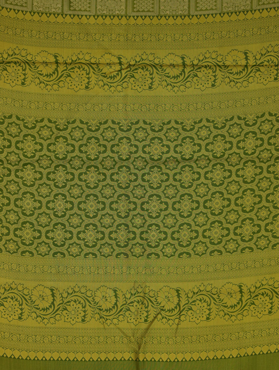 Moss Green Mysore Inspired Semi Silk Saree with Narrow Narrow Self Border