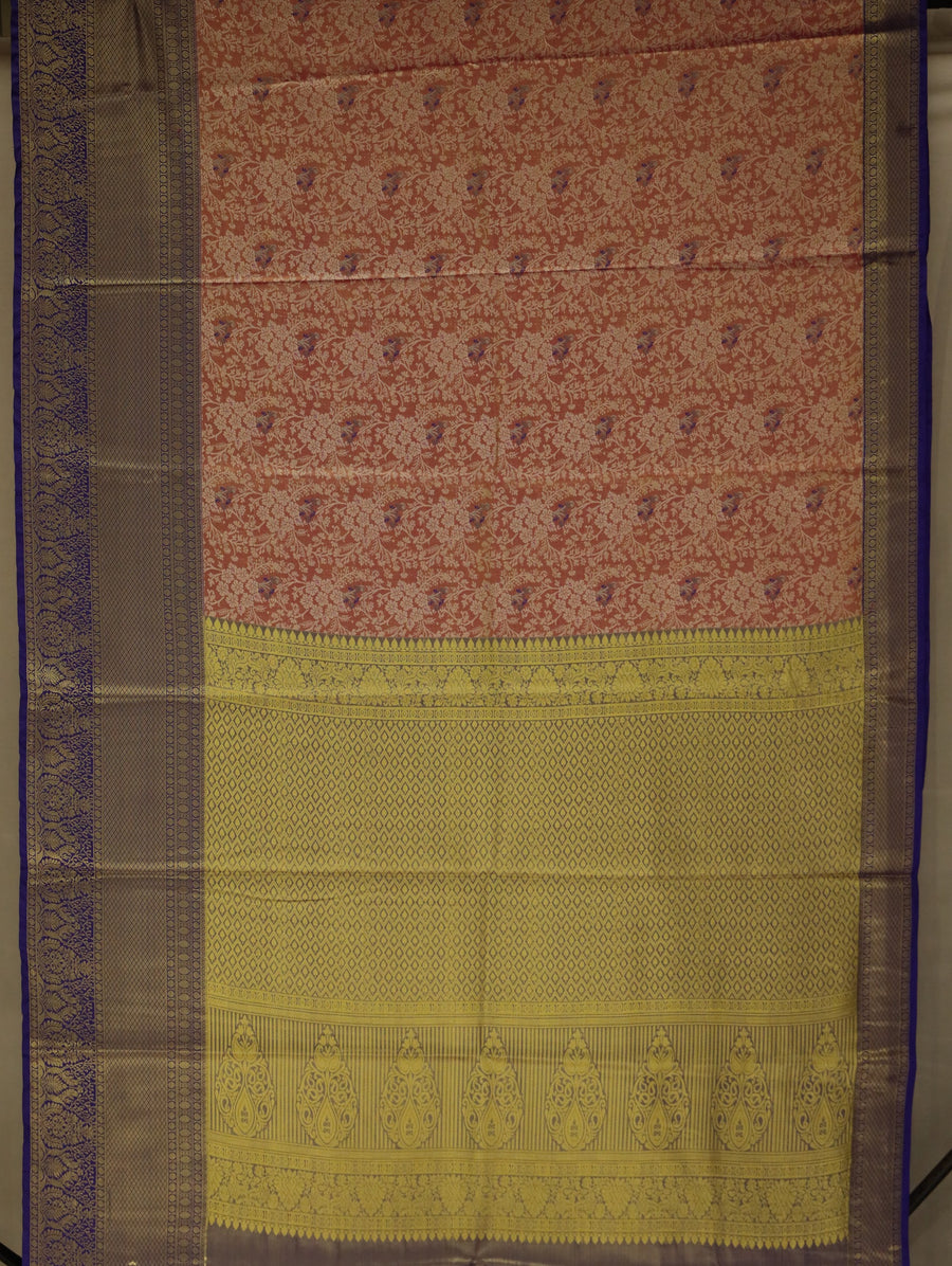 Dusty Rose Kanchipuram Inspired Semi Silk Saree with Medium Medium Contrast Border