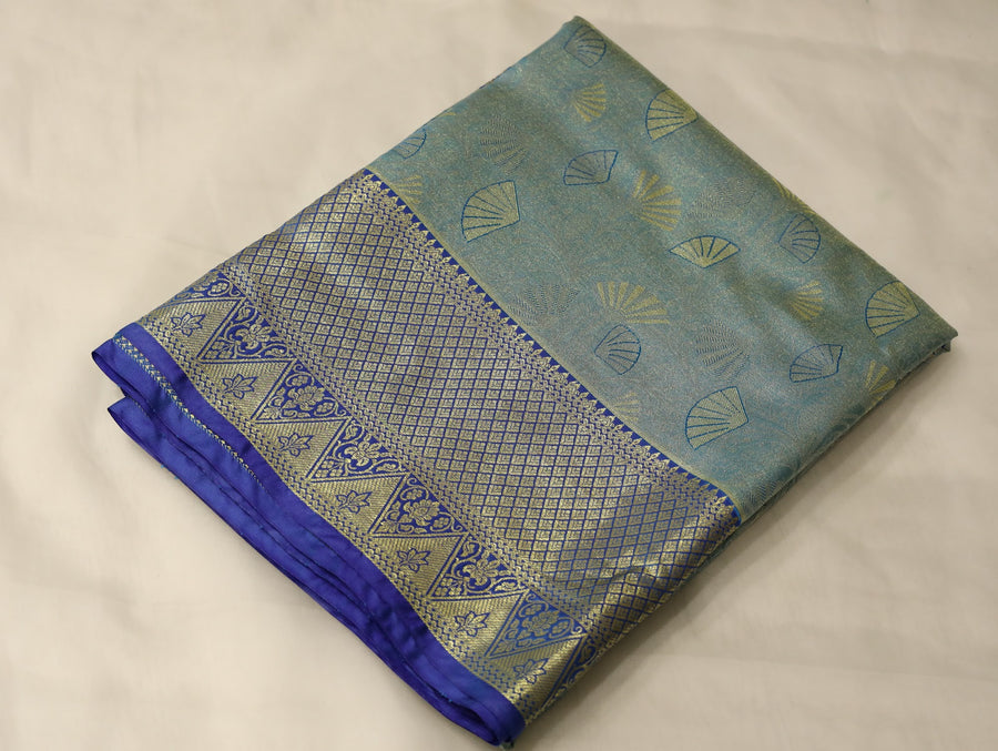 Sage Green Dharmavaram Inspired Semi Silk Saree with Medium Medium Contrast Border
