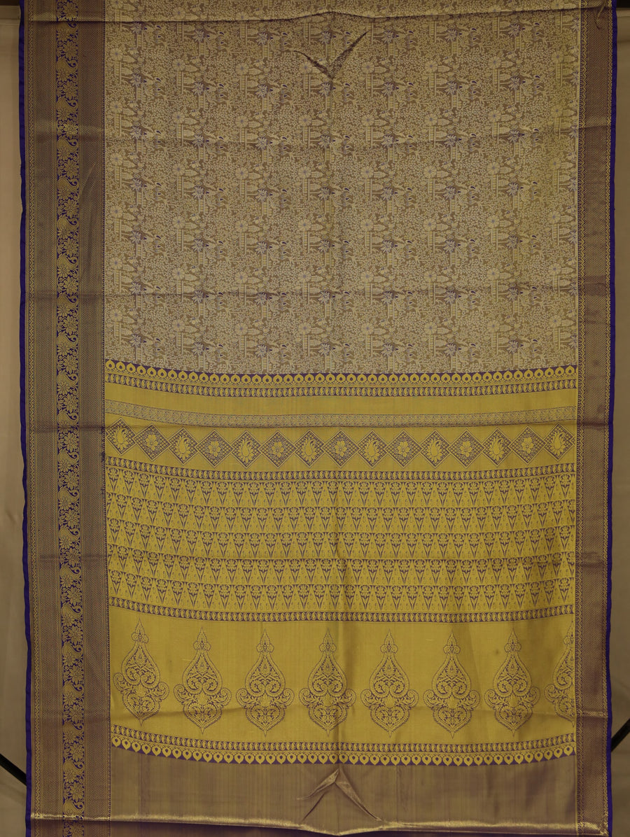Champagne Gold Dharmavaram Inspired Semi Silk Saree with Wide Wide Contrast Border