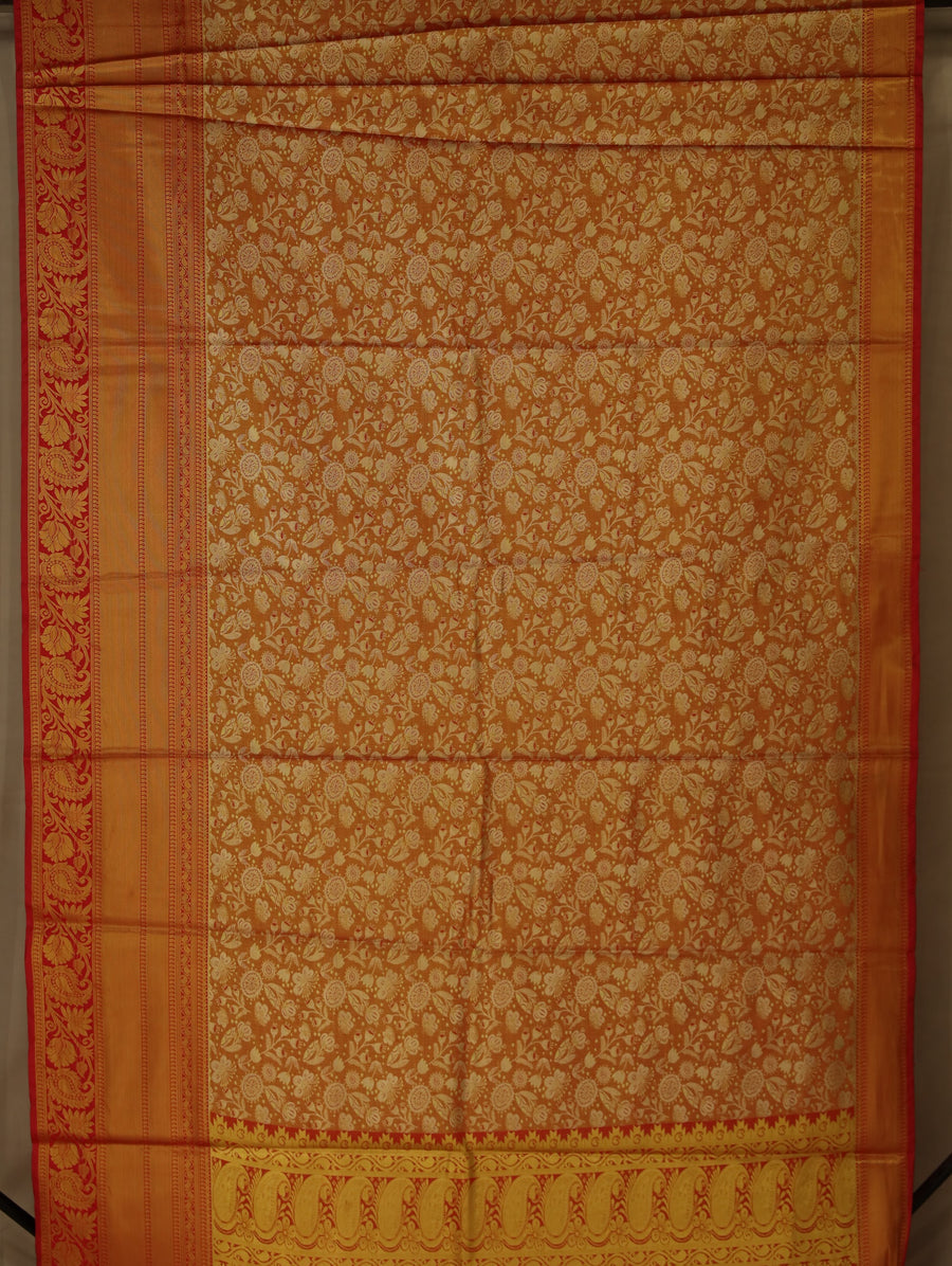 Burnt Orange Dharmavaram Inspired Semi Silk Saree with Medium Medium Contrast Border