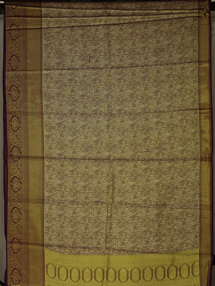 Olive Green Dharmavaram Inspired Semi Silk Saree with Medium Medium Contrast Border