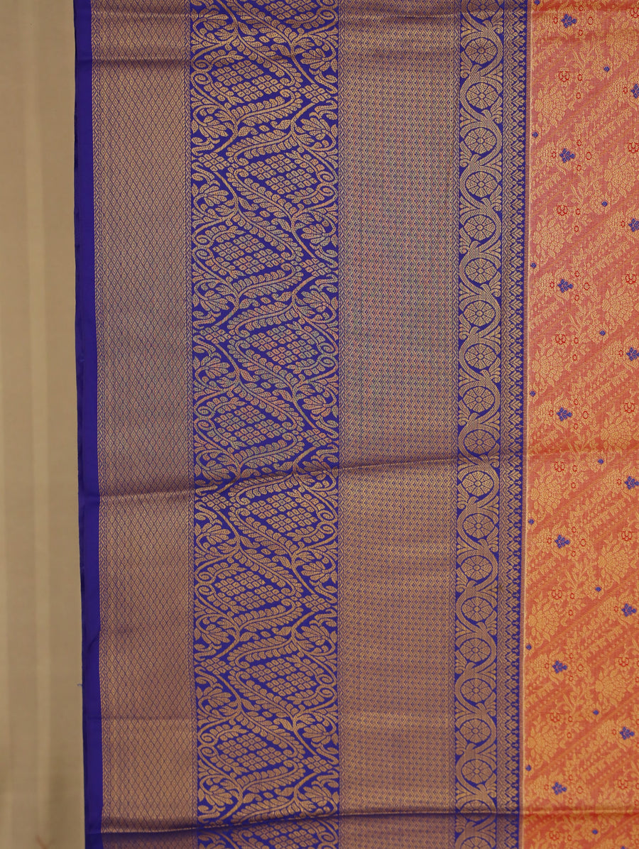 Burnt Orange Uppada Inspired Semi Silk Saree with Wide Wide Contrast Border