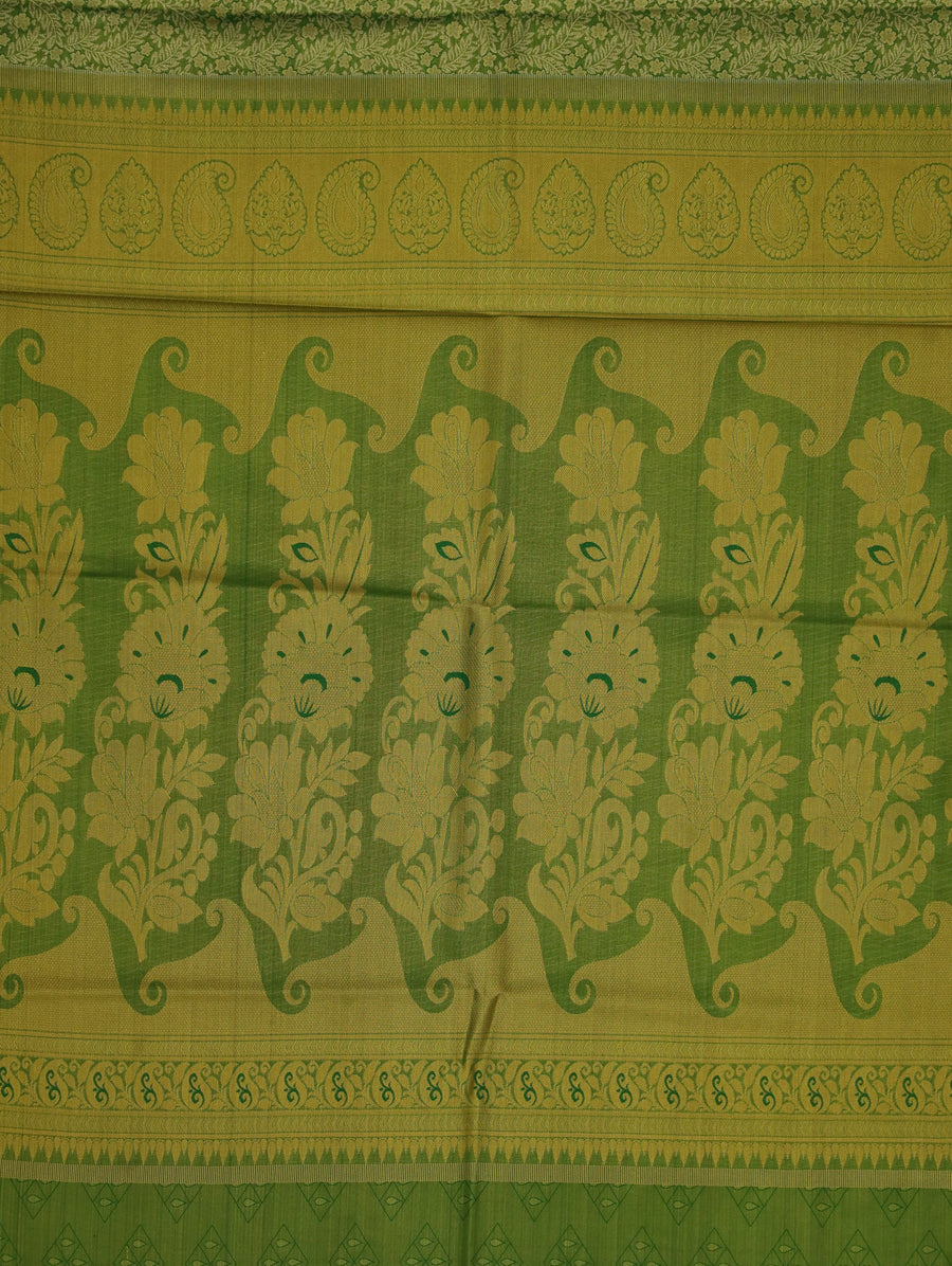 Olive Green Kanchipuram Inspired Semi Silk Saree with Medium Medium Contrast Border