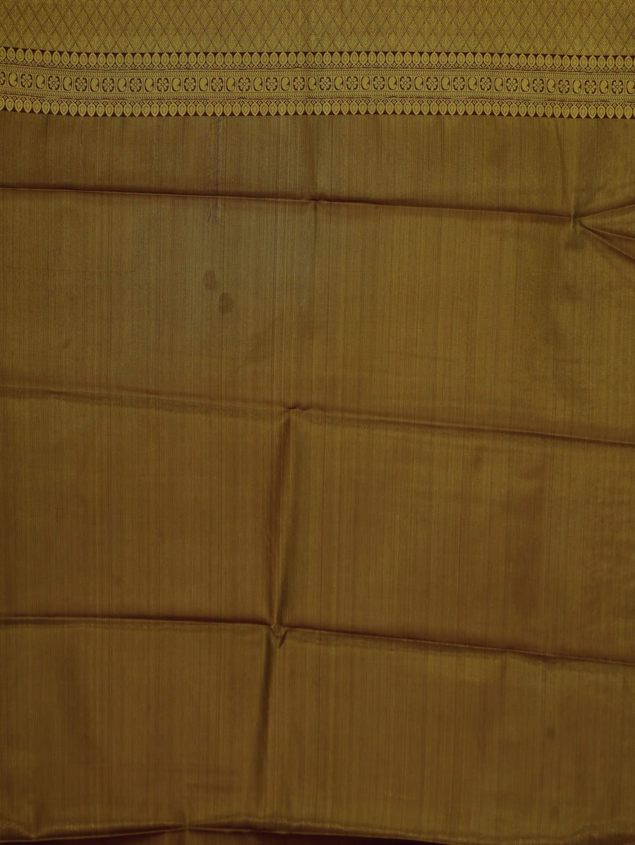 Ivory Beige Kanchipuram Inspired Semi Silk Saree with Wide Wide Contrast Border