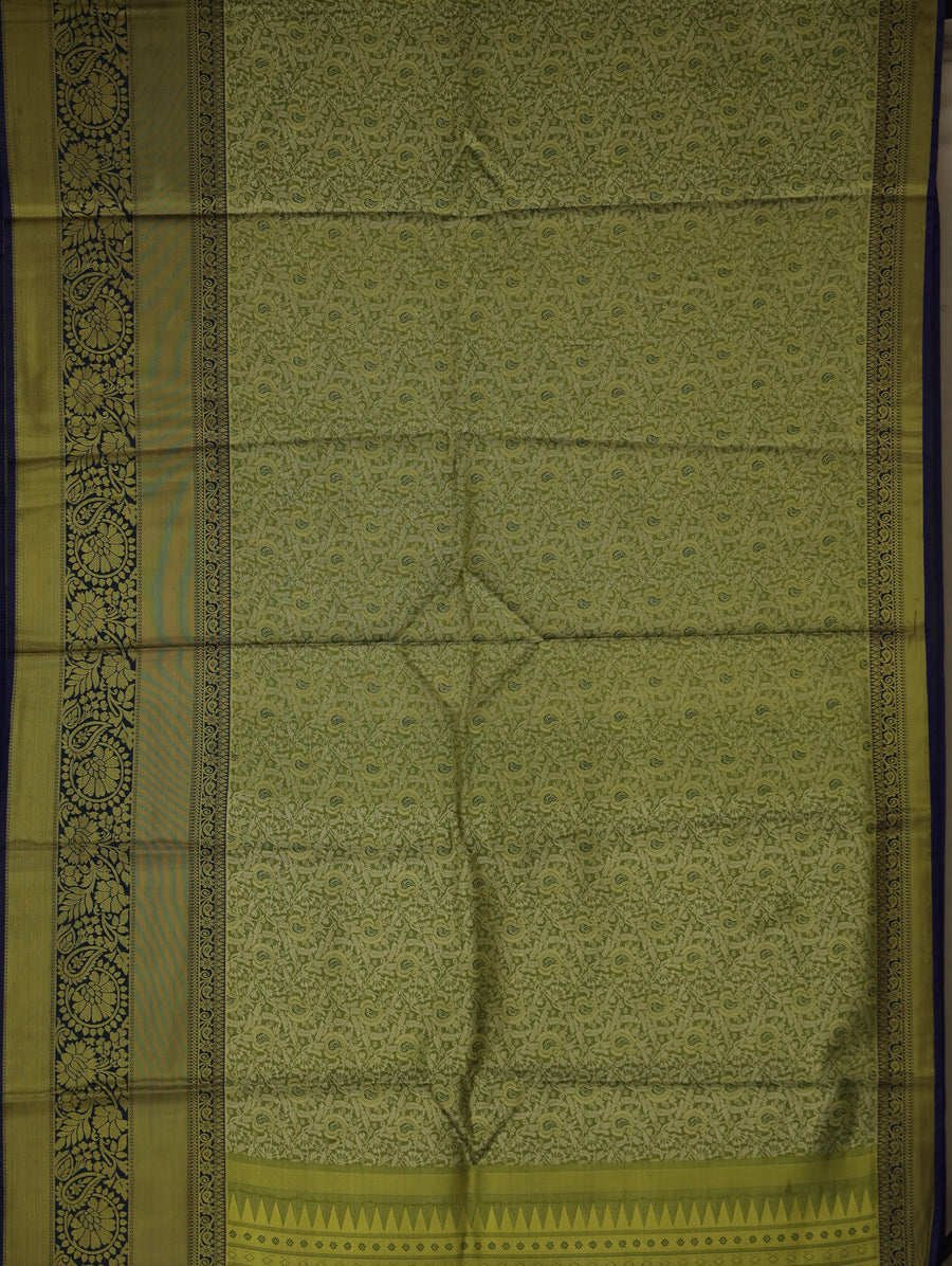 Olive Green Uppada Inspired Semi Silk Saree with Medium Medium Contrast Border