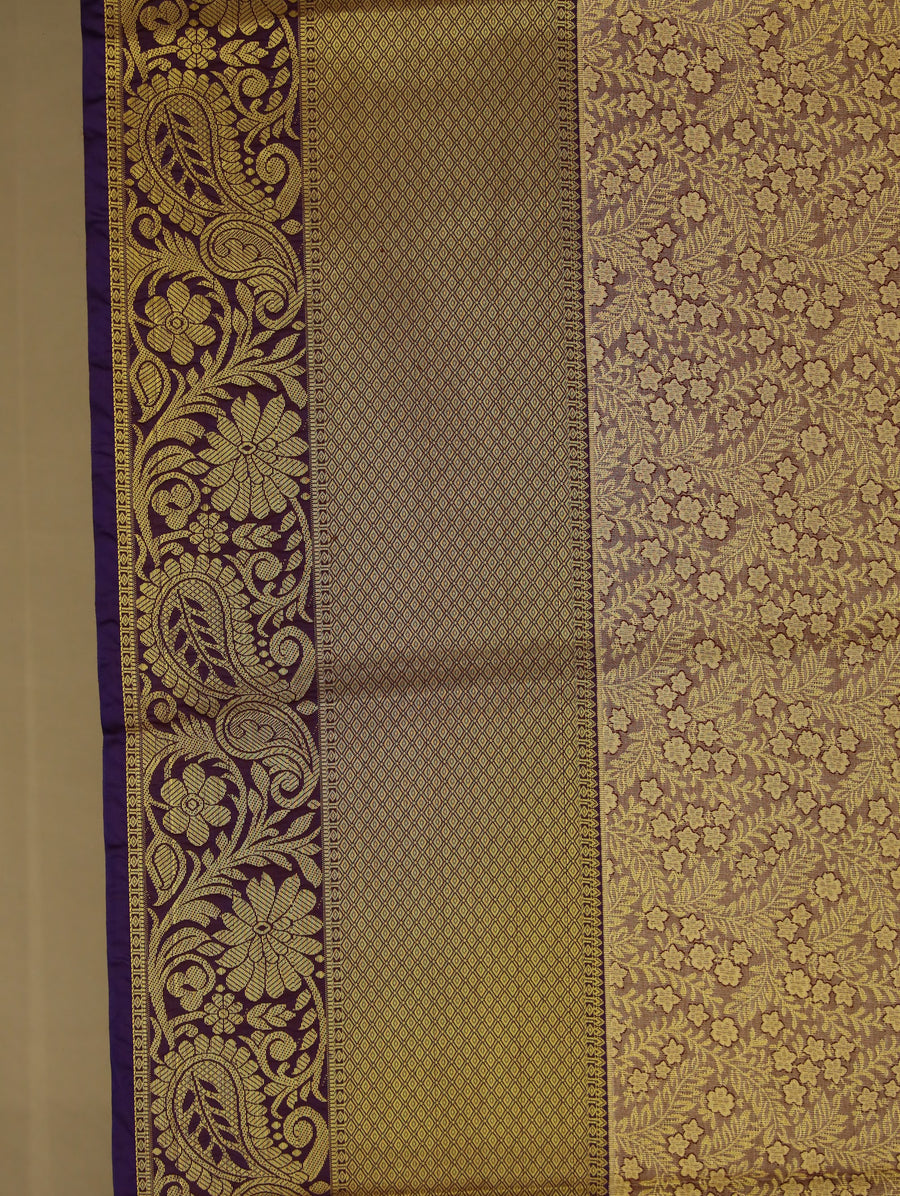 Champagne Gold Kanchipuram Inspired Semi Silk Saree with Wide Wide Contrast Border