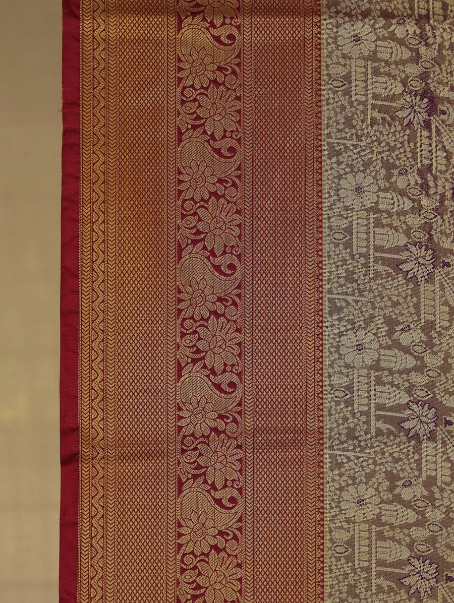 Antique Gold Dharmavaram Inspired Semi Silk Saree with Medium Medium Contrast Border