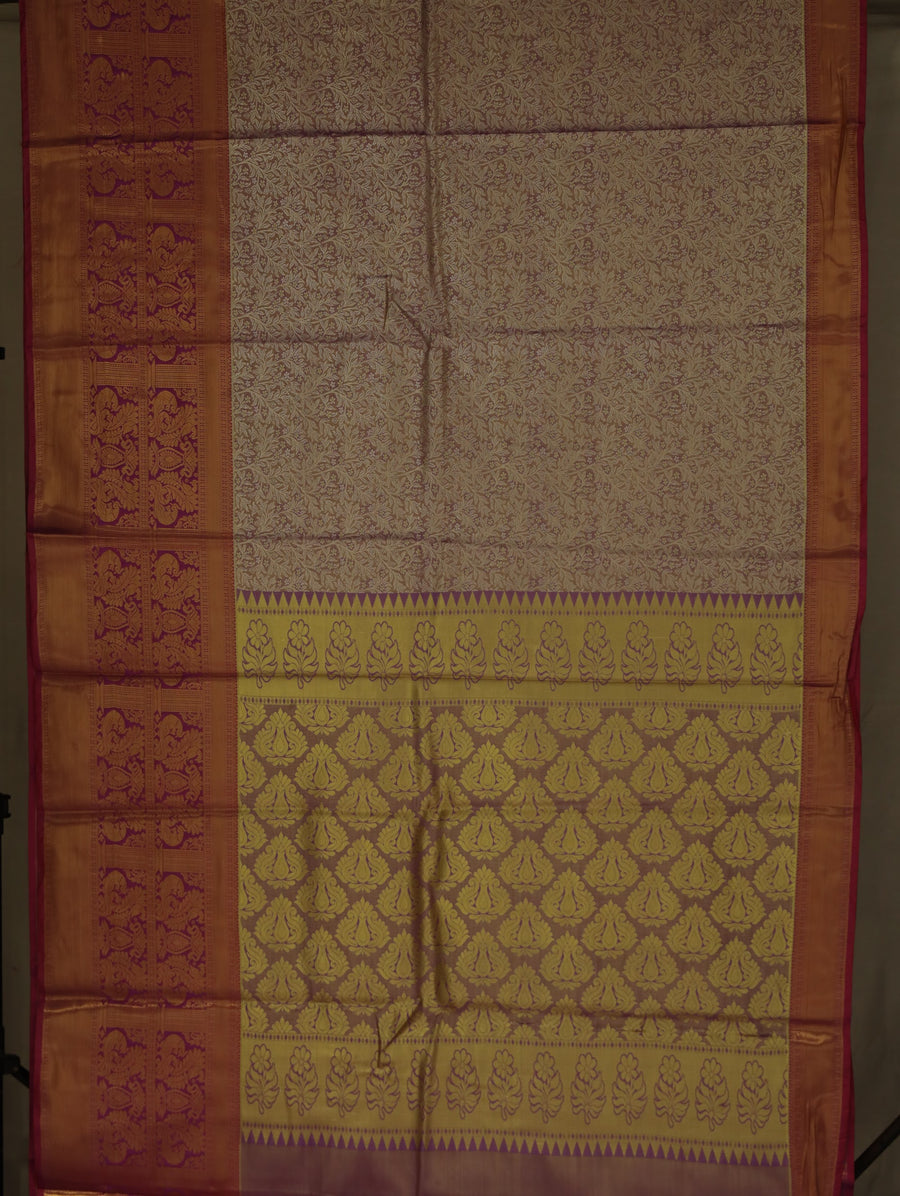 Champagne Gold Kanchipuram Inspired Semi Silk Saree with Wide Wide Contrast Border