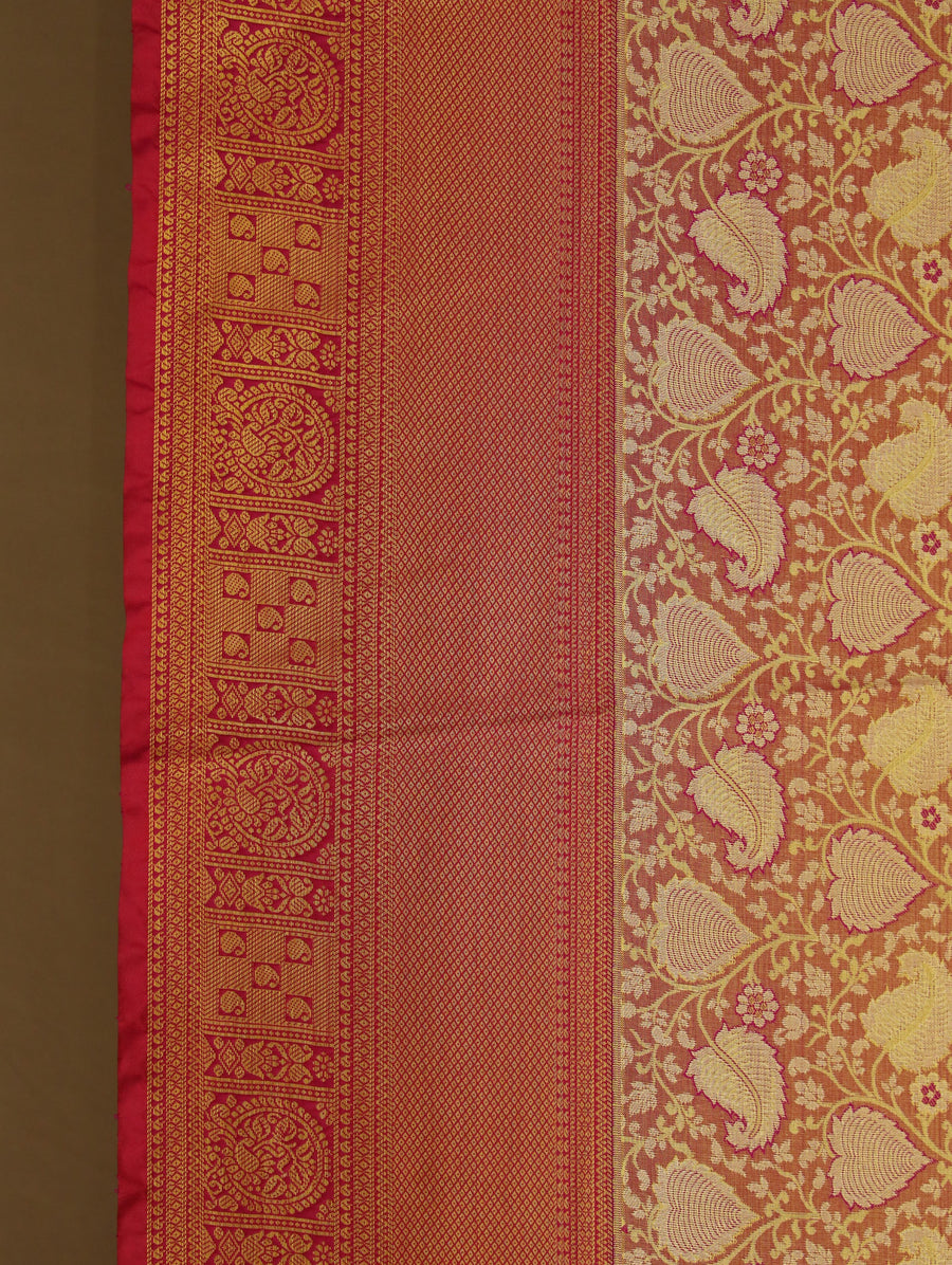 Gold and Russet Red Dharmavaram Inspired Semi Silk Saree with Medium Medium Contrast Border
