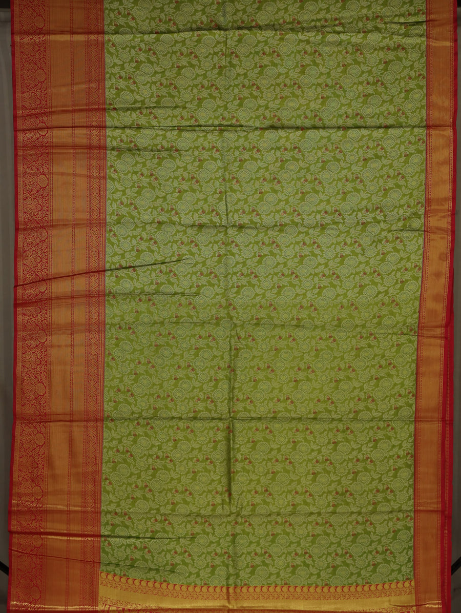 Mint Green Dharmavaram Inspired Semi Silk Saree with Wide Wide Contrast Border