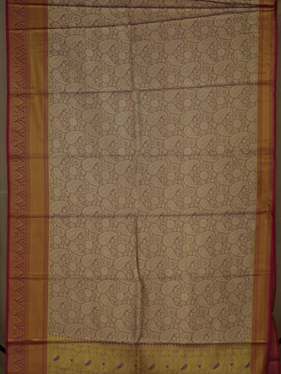 Champagne Gold Dharmavaram Inspired Semi Silk Saree with Wide Wide Contrast Border