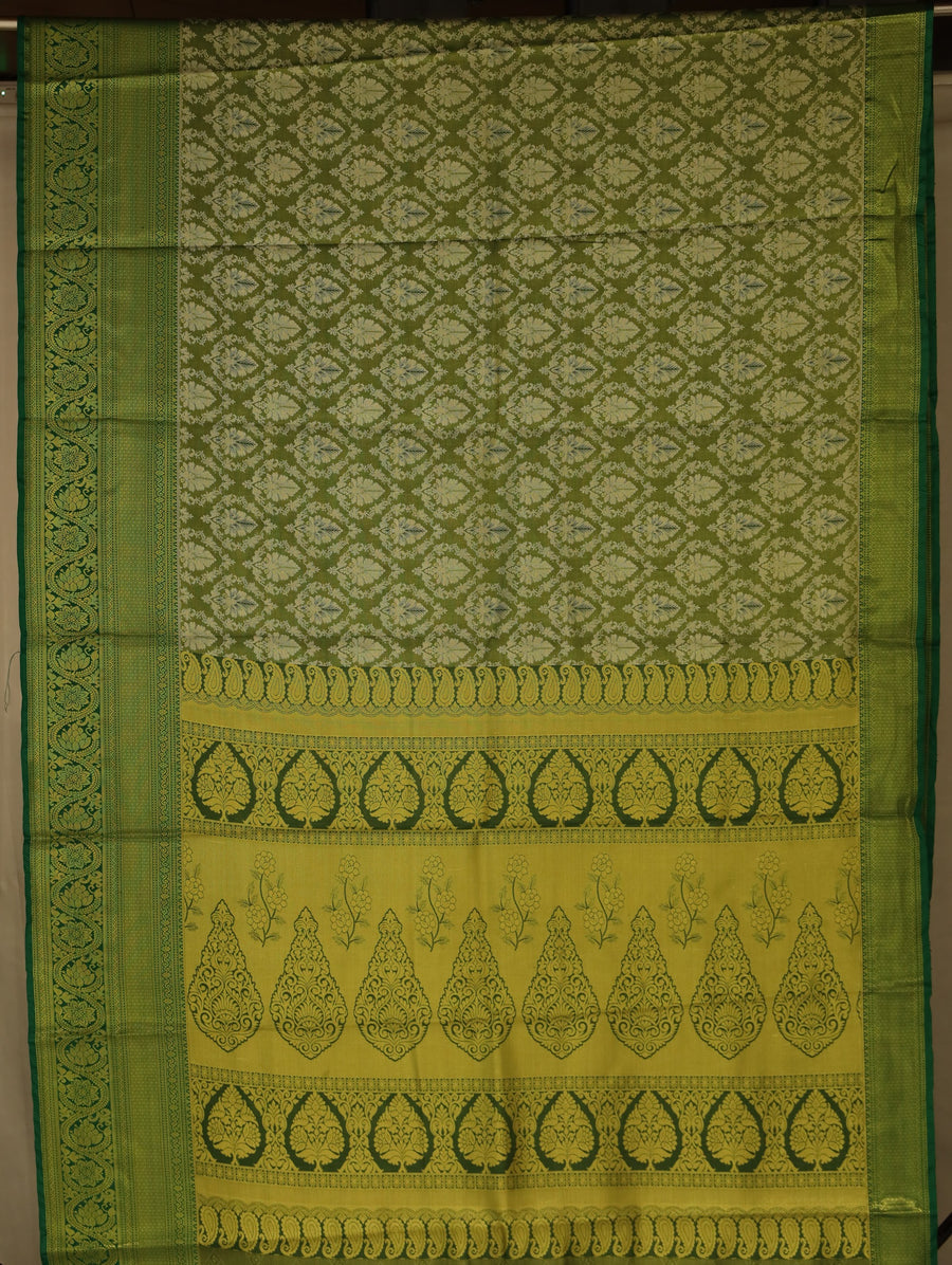 Olive Green Uppada Inspired Semi Silk Saree with Wide Wide Contrast Border