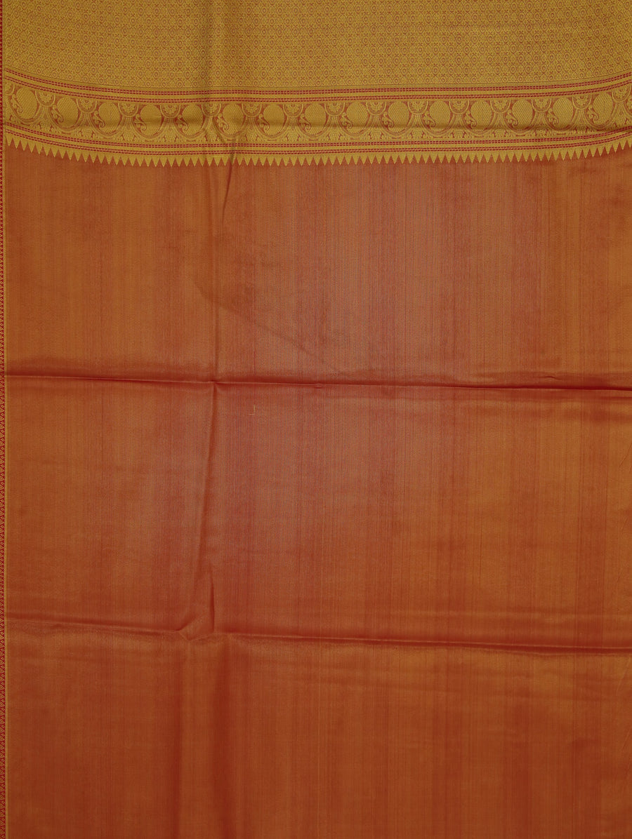 Mustard Gold Kanchipuram Inspired Semi Silk Saree with Medium Medium Contrast Border