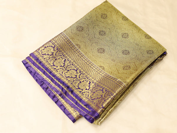 Champagne Gold Dharmavaram Inspired Semi Silk Saree with Wide Wide Contrast Border