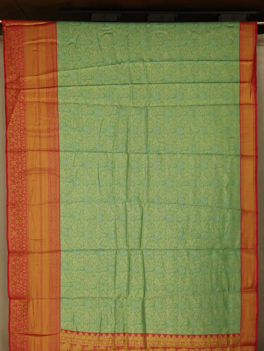 Sage Green Kanchipuram Inspired Semi Silk Saree with Wide Wide Contrast Border