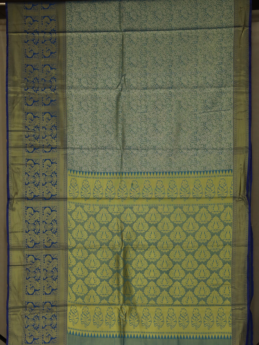 Sage Green Mysore Inspired Semi Silk Saree with Medium Medium Contrast Border