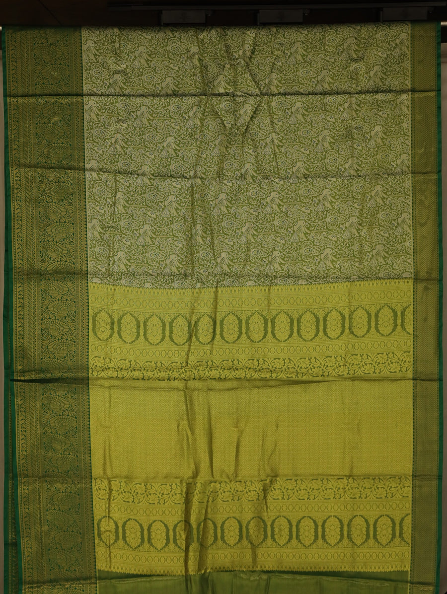 Olive Green Kanchipuram Inspired Semi Silk Saree with Wide Wide Self Border