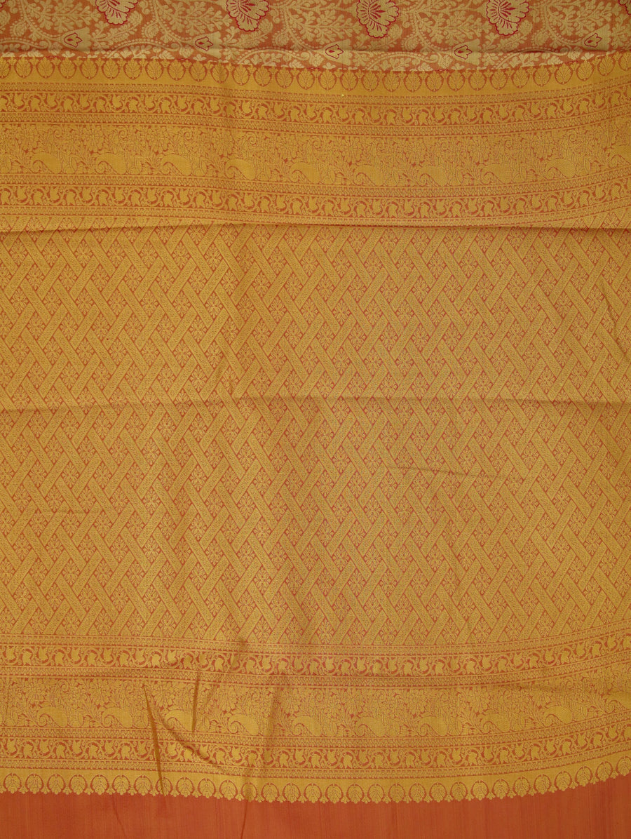 Sunset Gold Kanchipuram Inspired Semi Silk Saree with Narrow Narrow Contrast Border