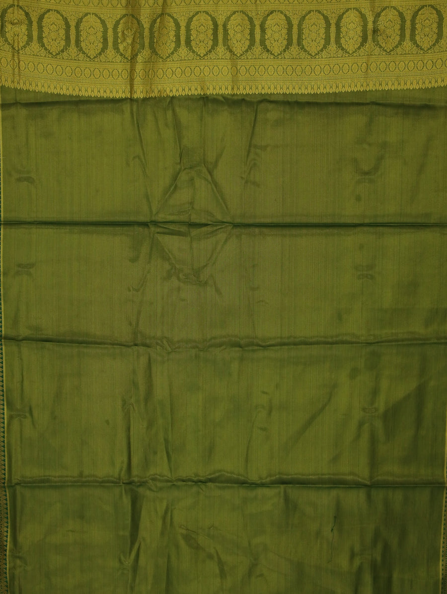 Olive Green Kanchipuram Inspired Semi Silk Saree with Wide Wide Self Border