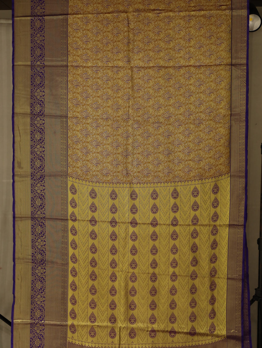 Mustard Gold Dharmavaram Inspired Semi Silk Saree with Wide Wide Contrast Border