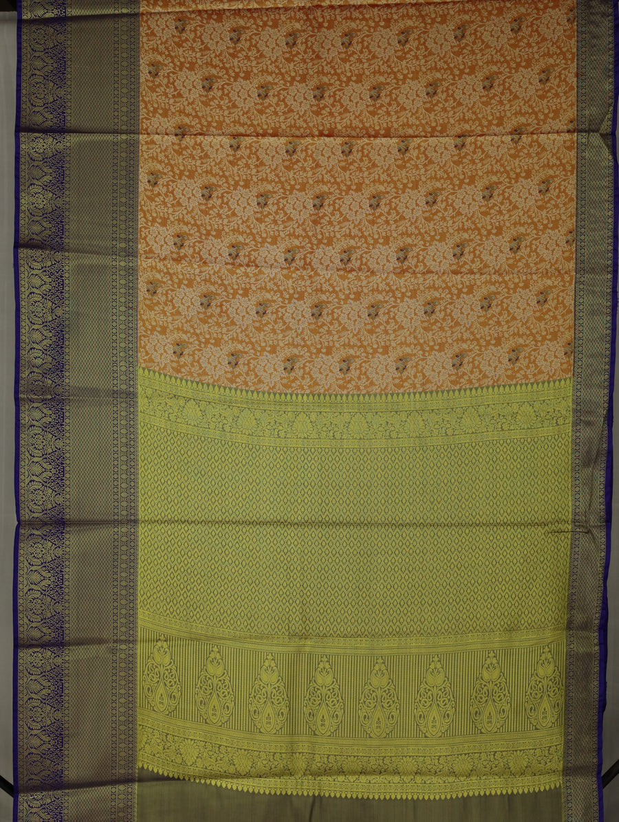 Burnt Orange Dharmavaram Inspired Semi Silk Saree with Wide Wide Contrast Border