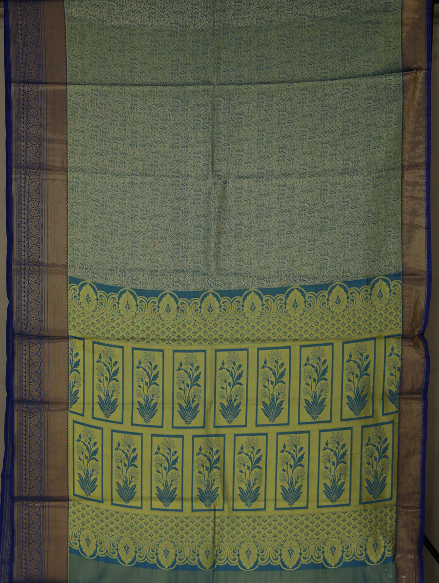 Sage Green Dharmavaram Inspired Semi Silk Saree with Medium Medium Contrast Border