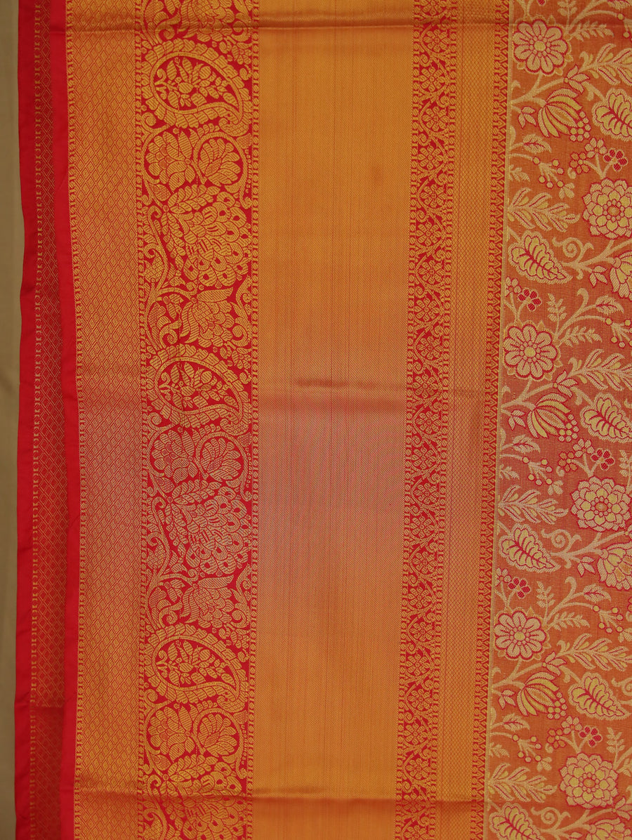 Burnt Saffron Dharmavaram Inspired Semi Silk Saree with Narrow Narrow Contrast Border