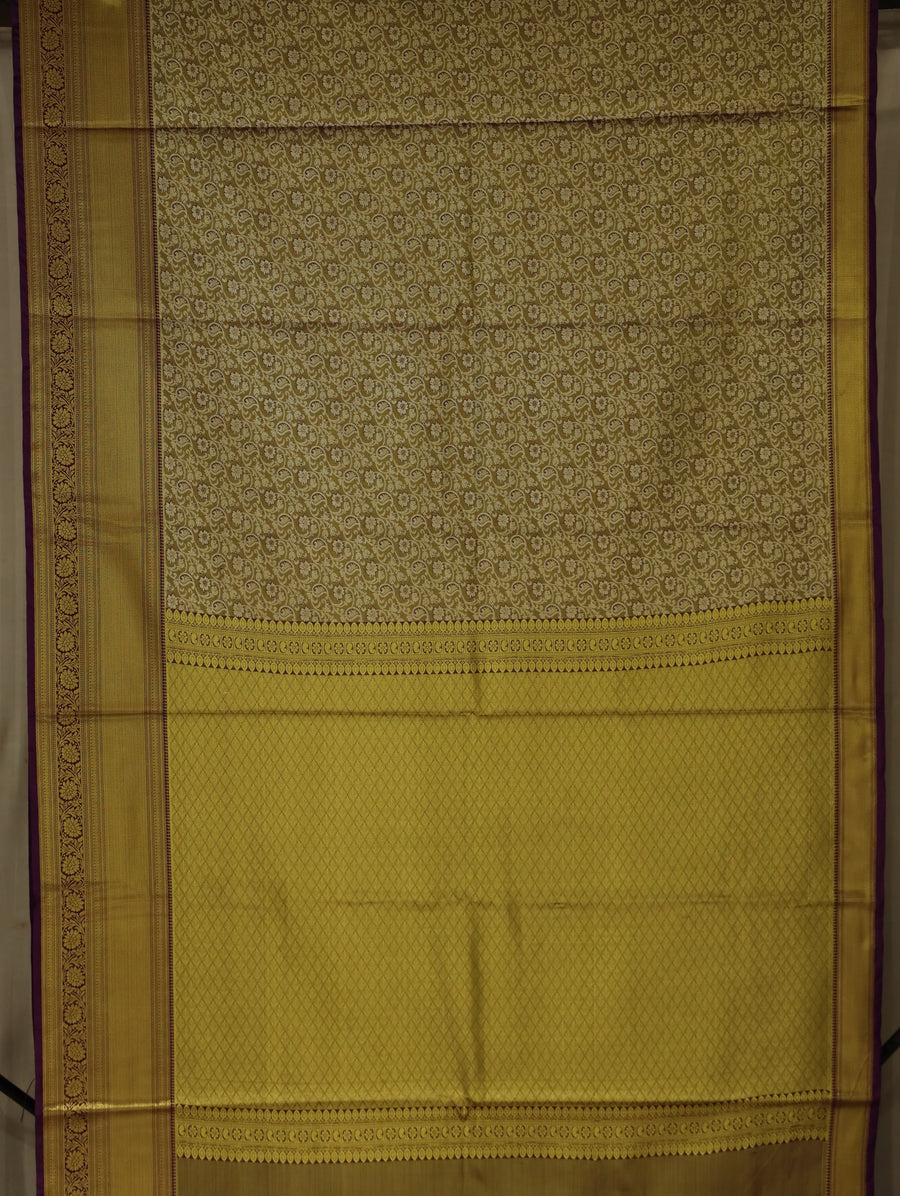 Antique Gold Kanchipuram Inspired Semi Silk Saree with Medium Medium Contrast Border