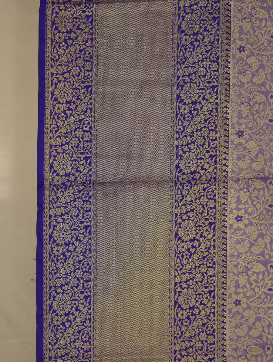 Lavender Mist Kanchipuram Inspired Semi Silk Saree with Wide Wide Contrast Border