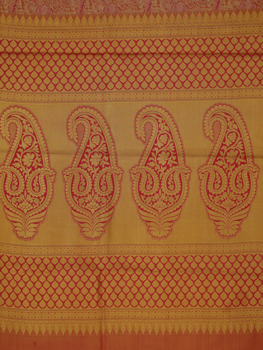 Sunset Orange Dharmavaram Inspired Semi Silk Saree with Medium Medium Contrast Border
