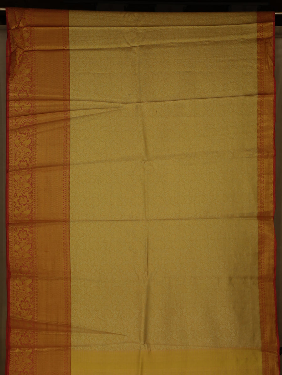 Champagne Gold Kanchipuram Inspired Semi Silk Saree with Medium Medium Contrast Border