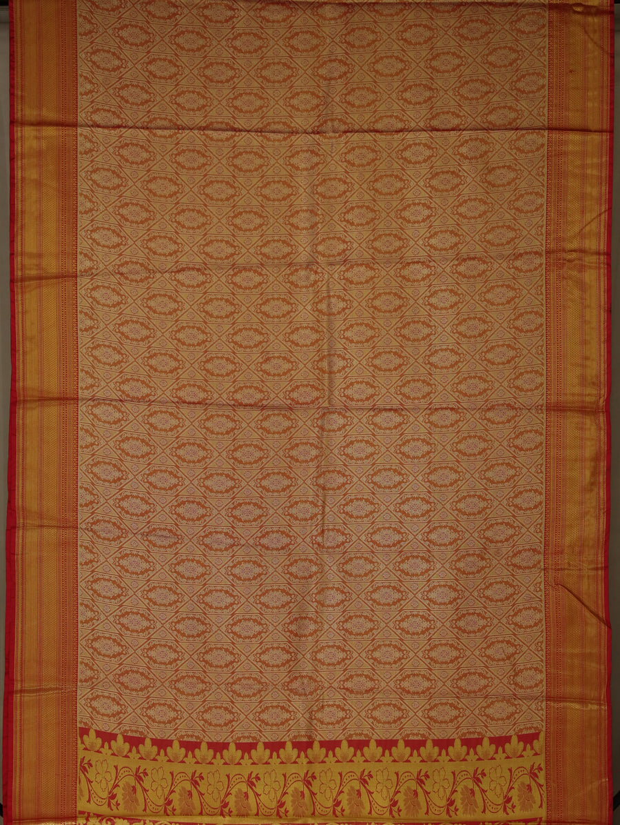 Champagne Gold Dharmavaram Inspired Semi Silk Saree with Wide Wide Contrast Border
