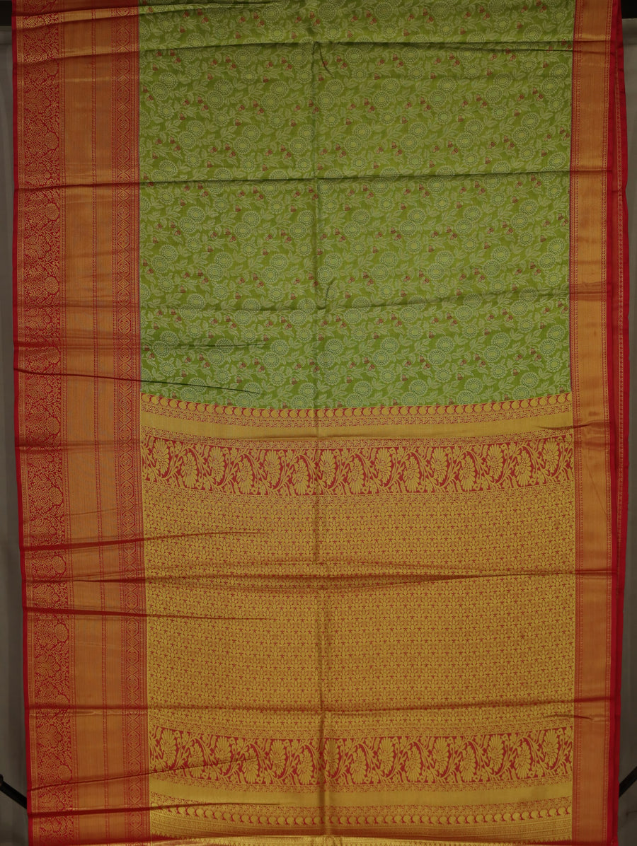 Mint Green Dharmavaram Inspired Semi Silk Saree with Wide Wide Contrast Border